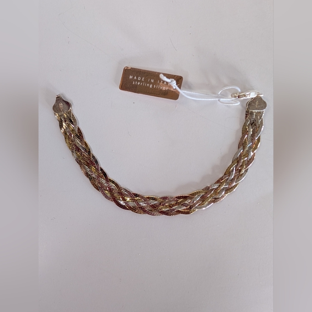 Sterling Silver 925 Made In Italy 7 Inches Long. Braided Silver.